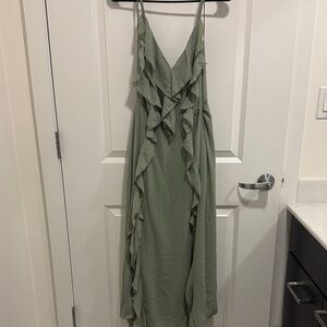 Zara Sage Green Maxi Dress with Ruffles